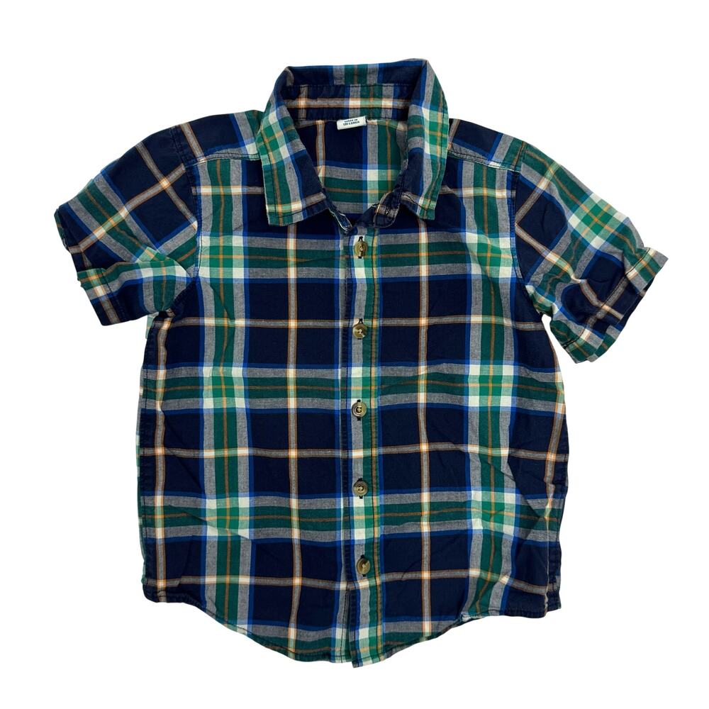 Old Navy Blue Plaid Short Sleeve Button Down Shirt Size 4T Cotton